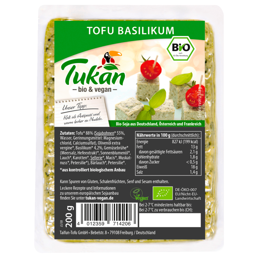 Tukan Bio Tofu Basilikum vegan 200g